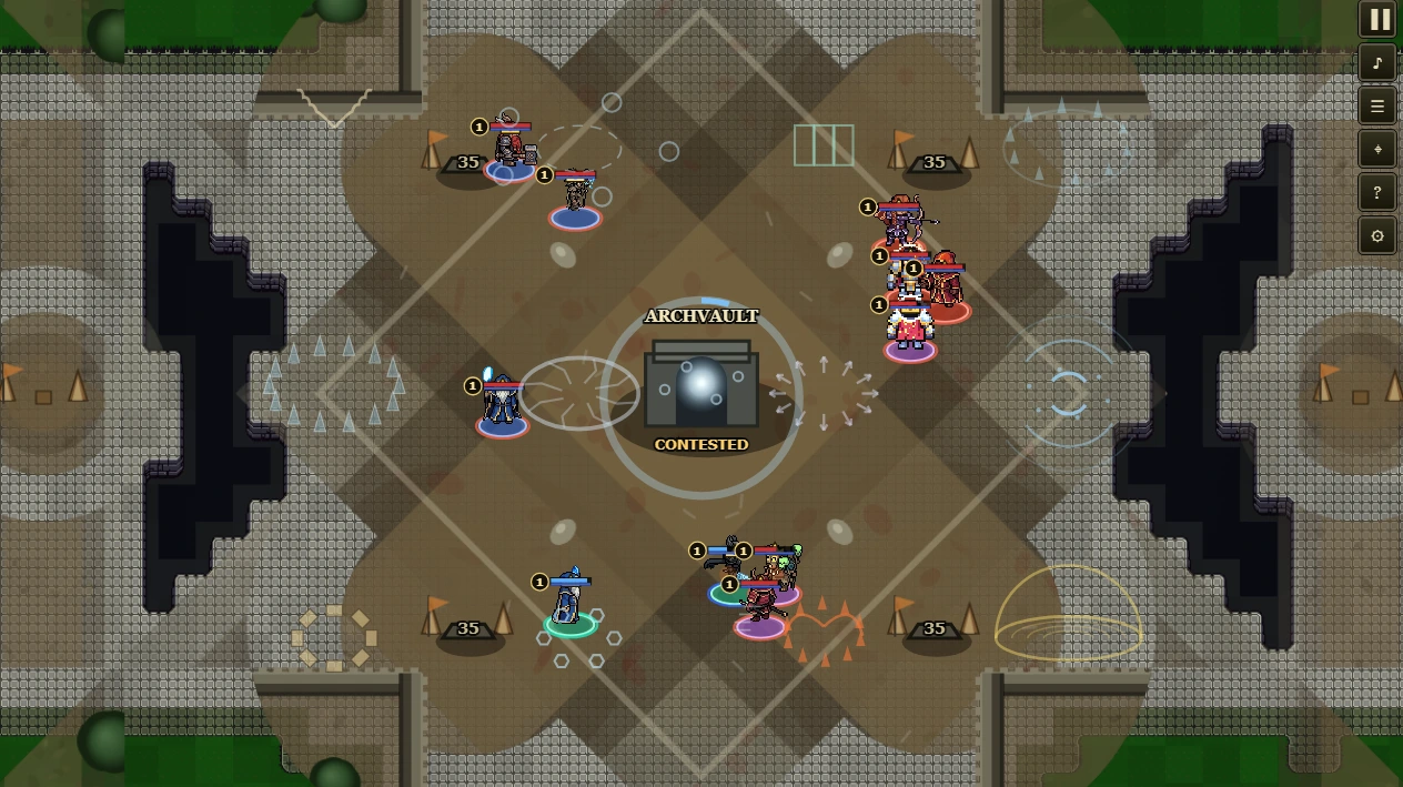 Four warbands fighting around the Archvault at the center of the arena